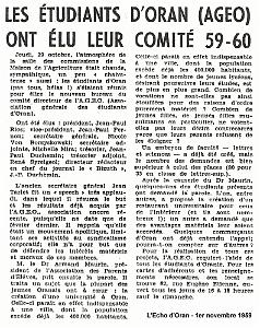 AGEO 1959-60 BUREAU DU COMITE DIRECTEUR